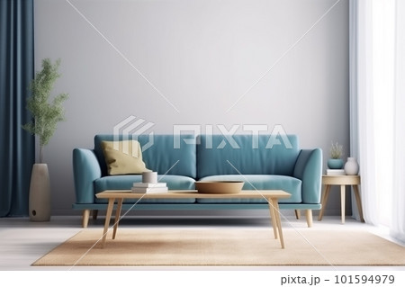 interior background luxury living white loft design copy space contemporary decoration wall. Generative AI. 101594979