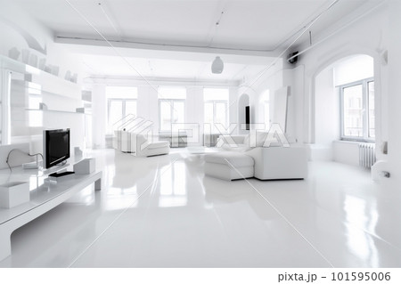 interior white hotel chair indoor inside studio lamp architecture dining table floor. Generative AI. 101595006