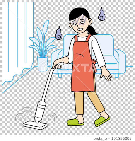 Housewife vacuuming exhausted Housewife vacuuming exhausted 101596005