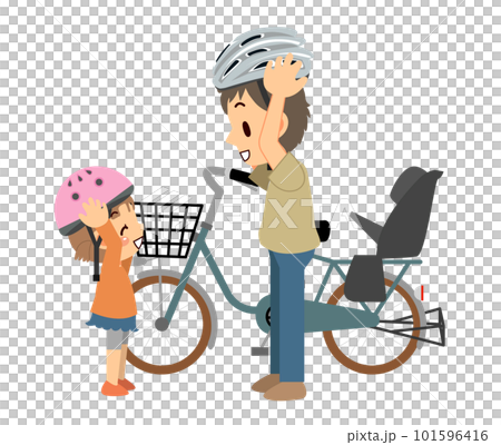 自転車用のヘルメットを被るお父さんと娘 自転車用のヘルメットを被るお父さんと娘 101596416