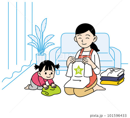 洗濯物をたたむ主婦 お手伝い 子供 洗濯物をたたむ主婦 お手伝い 子供 101596433