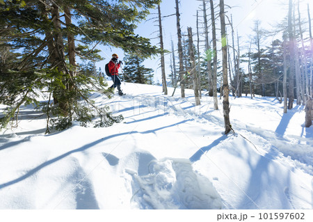 北八ヶ岳にて雪山登山を楽しむ 101597602
