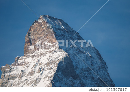 Scenic sunrise or sunset view of Matterhorn - one of the most famous and iconic Swiss mountains, Zermatt, Valais, Switzerland Scenic sunrise or sunset view of Matterhorn - one of the most famous and iconic Swiss mountains, Zermatt, Valais, Switzerland 101597817