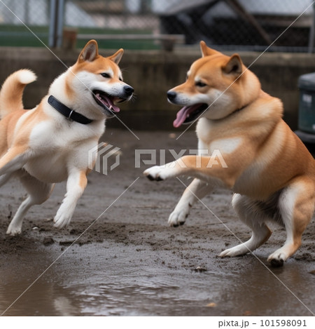 じゃれ合っている柴犬 じゃれ合っている柴犬 101598091