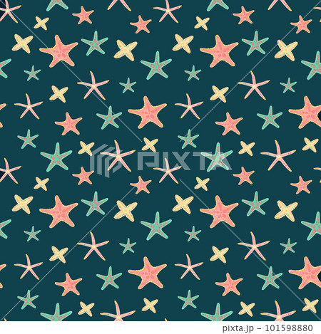 Colorful and playful pastel starfish seamless repeating pattern green blue background vector art underwater marine life different species starfish  101598880