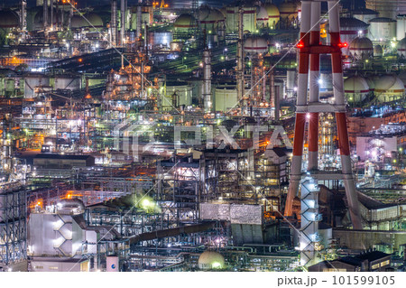 岡山県倉敷市　水島展望台から眺める工場夜景 101599105