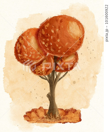 Bright yellow-orange autumn tree on beige watercolor background 101600922