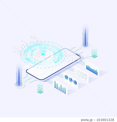 Technology isometric concept, smartphone in isometry. Isometric illustration for web template design. Technology isometric concept, smartphone in isometry. Isometric illustration for web template design. 101601328