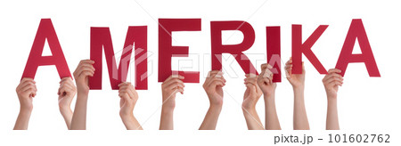 People Hands Building Word Amerika Means America, Isolated Background 101602762