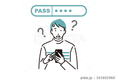 人物 スマホのパスワードが分からなくなって困る男性 101602960