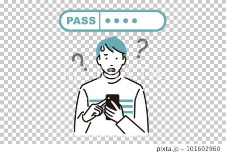人物 スマホのパスワードが分からなくなって困る男性 101602960