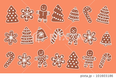 Christmas gingerbread cookies collection. Holiday winter sweets set. Flat vector illustration. 101603186