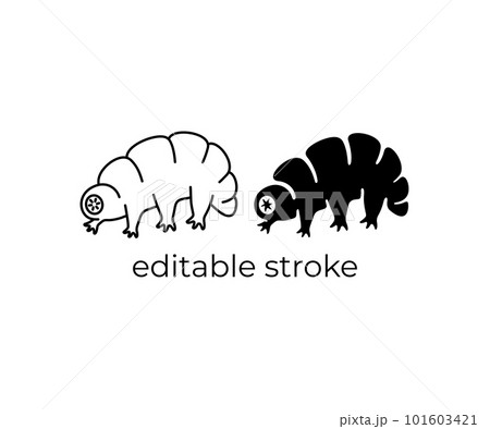 Tardigrade, water bears, moss piglets, editable stroke, silhouette and linear design. Animal, microscopic parasites, microorganism, vermin and insects, vector design and illustration 101603421