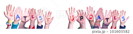 Children Hands Building Word Latest Updates, Isolated Background 101603582