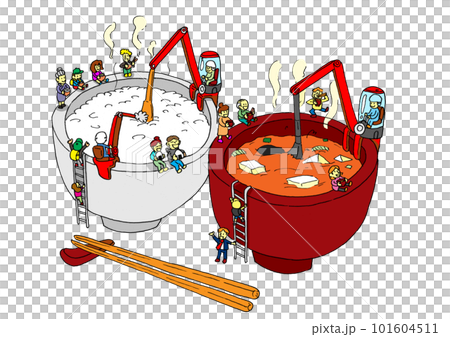 SDGs Illustration of eating lots of rice and miso soup together 101604511