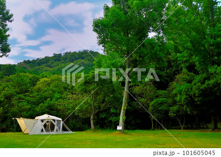 キャンプのイメージ・白いスクリーンドームが緑に映える爽やかな風景・田浦野営場・徳島県鳴門市(6) キャンプのイメージ・白いスクリーンドームが緑に映える爽やかな風景・田浦野営場・徳島県鳴門市(6) 101605045