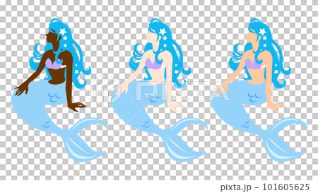 Vector illustration variations of mermaids with different skin colors 101605625