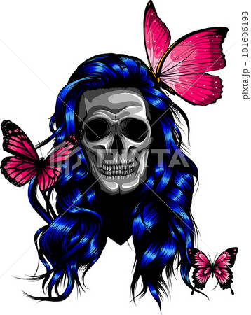 vector illustration of Skull with Butterfly on white background 101606193