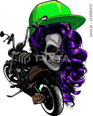 chopper skull biker with retro helmet and custom bike vector illustration on white background chopper skull biker with retro helmet and custom bike vector illustration on white background 101606255