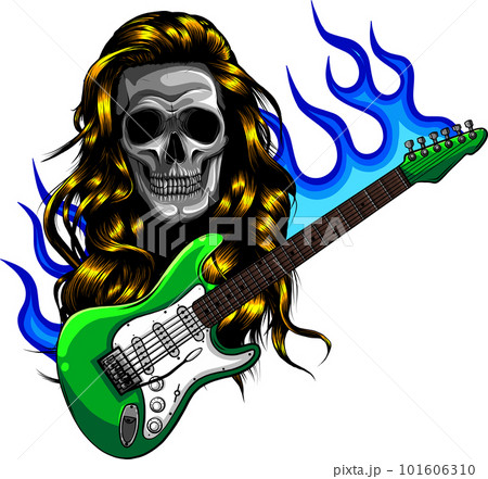 vector skull illustration playing a guitar on white background 101606310