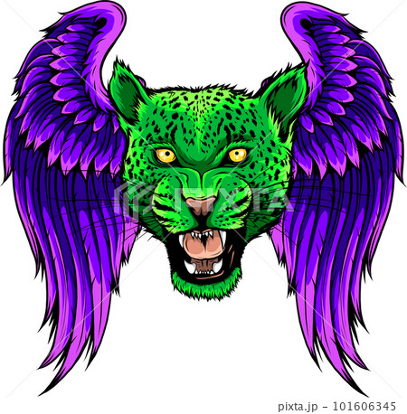 vector illustration leopard head with wings on white background 101606345