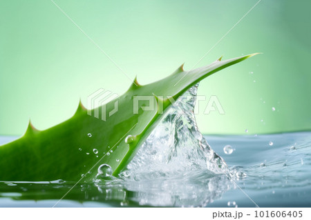 Generative ai, aloe vera with water splashes. 101606405