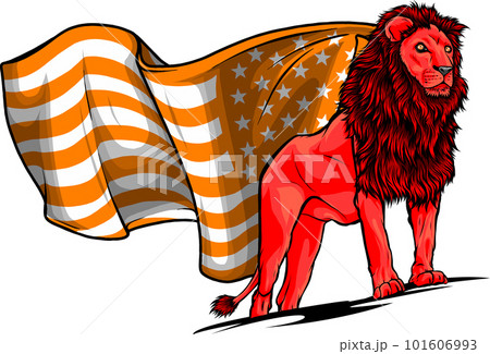 Lion head with USA flag. Hand drawn. Grunge vector illustration on white background 101606993