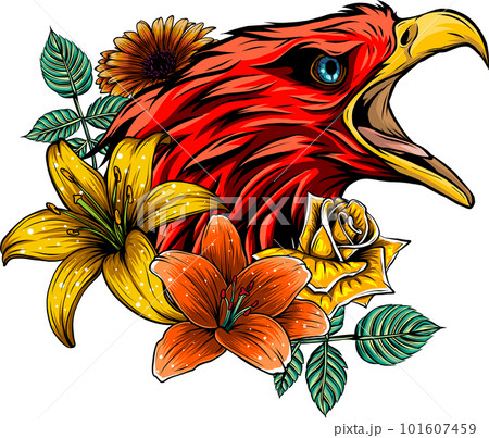 vector illustration of eagle head with flower on white background vector illustration of eagle head with flower on white background 101607459