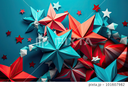 Independence Day paper art. 4th of July. Patriot America. Blue and red stars. Independence Day paper art. 4th of July. Patriot America. Blue and red stars. 101607982