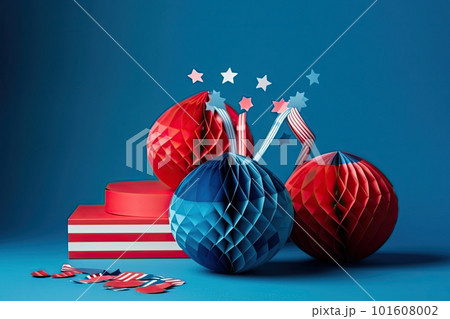 Independence Day paper art. 4th of July. Patriot America. Blue and red stars. Independence Day paper art. 4th of July. Patriot America. Blue and red stars. 101608002