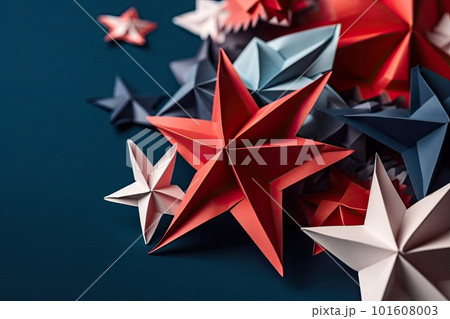 Independence Day paper art. 4th of July. Patriot America. Blue and red stars. Independence Day paper art. 4th of July. Patriot America. Blue and red stars. 101608003