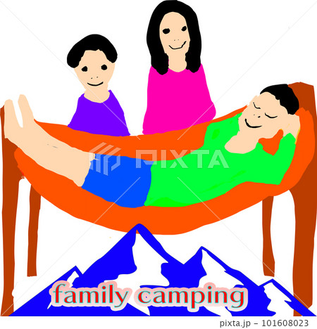 ハンモックで昼寝をするおとうさん ハンモックで昼寝をするおとうさん 101608023