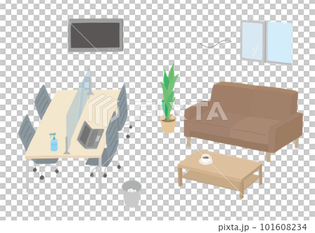 Conference room infectious disease control & sofa hand-drawn illustration (color / no outline) 101608234