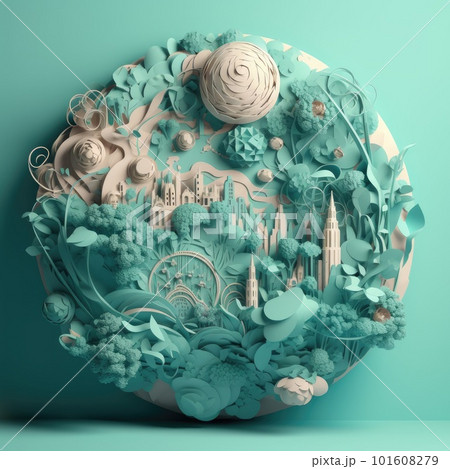 world environment day banner design layout with paper cut globe earth model. Generative AI 101608279