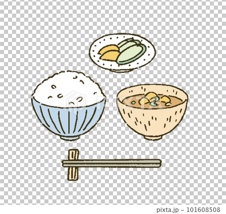 Rice, miso soup and pickles Illustration of Japanese food 101608508