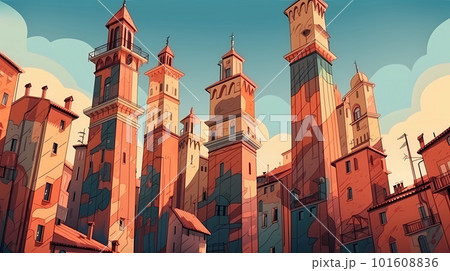 Illustration of beautiful view of Bologna, Greece 101608836