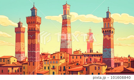 Illustration of beautiful view of Bologna, Greece 101608840