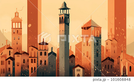 Illustration of beautiful view of Bologna, Greece 101608848