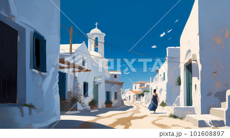 Illustration of beautiful view of Mykonos island, Greece Illustration of beautiful view of Mykonos island, Greece 101608897