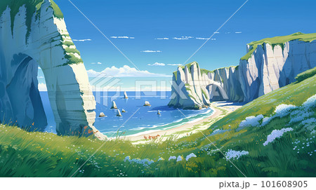 Panoramic view of the beach of Etretat in Normandy, France Panoramic view of the beach of Etretat in Normandy, France 101608905