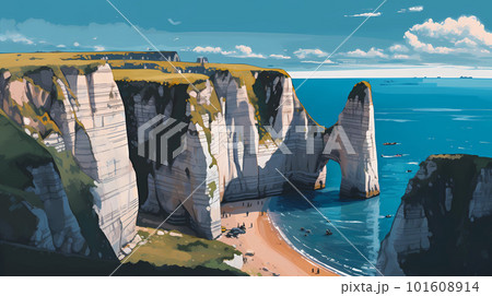 Panoramic view of the beach of Etretat in Normandy, France Panoramic view of the beach of Etretat in Normandy, France 101608914