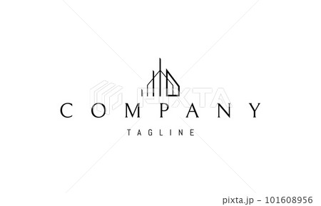 Vector logo on which an abstract image of a modern modular home. 101608956