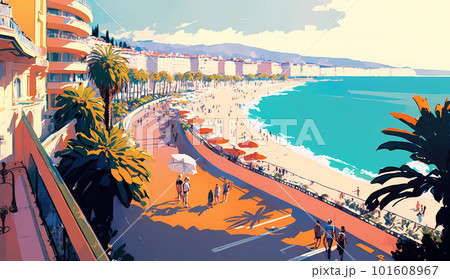 Illustration of beautiful view of the city of Nice, France Illustration of beautiful view of the city of Nice, France 101608967
