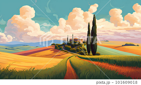 Illustration with a beautiful view of the hills of Tuscany, Italy 101609018