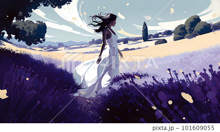 Illustration of beautiful blooming lavender fields in Provence, France 101609055