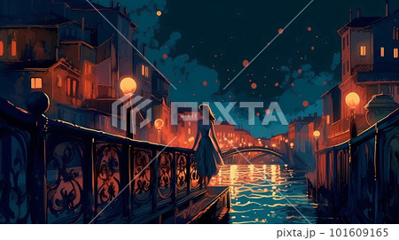 Illustration of the beautiful city of Venice. City of gondoliers, bridges, carnivals and love. Italy Illustration of the beautiful city of Venice. City of gondoliers, bridges, carnivals and love. Italy 101609165