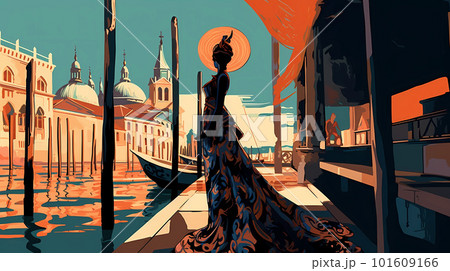 Illustration of the beautiful city of Venice. City of gondoliers, bridges, carnivals and love. Italy Illustration of the beautiful city of Venice. City of gondoliers, bridges, carnivals and love. Italy 101609166