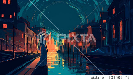 Illustration of the beautiful city of Venice. City of gondoliers, bridges, carnivals and love. Italy Illustration of the beautiful city of Venice. City of gondoliers, bridges, carnivals and love. Italy 101609177