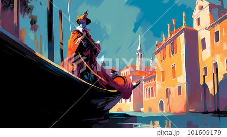 Illustration of the beautiful city of Venice. City of gondoliers, bridges, carnivals and love. Italy Illustration of the beautiful city of Venice. City of gondoliers, bridges, carnivals and love. Italy 101609179