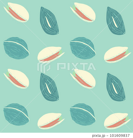 Seamless pattern with Nuts almond and pistachio, blue background. 101609837